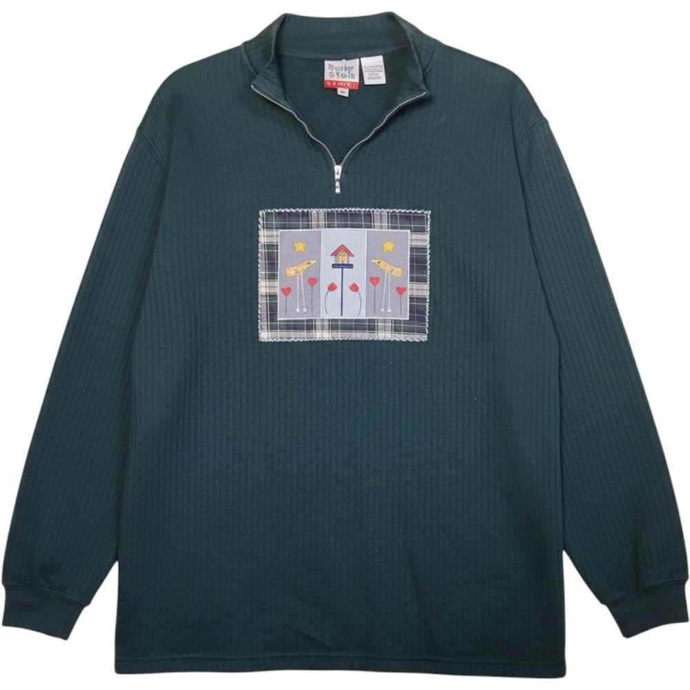 Vintage Baxter & Wells Sport Green Quarter Zip Birdhouse Pullover Sweatshirt M